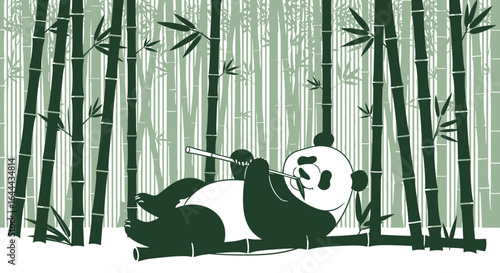 Serene panda illustration lounging amongst bamboo trees with relaxing music scene