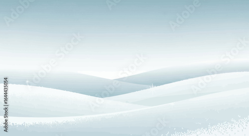 Serene winter landscape featuring snow-covered hills under a muted sky backdrop