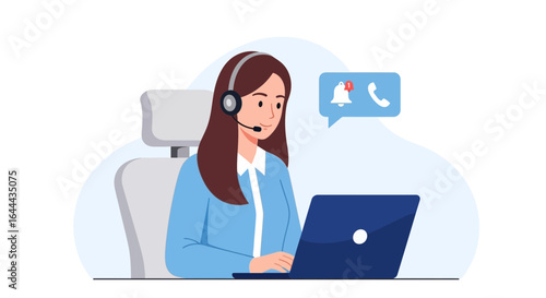 Professional Woman Providing Customer Support with Headset and Laptop Illustration