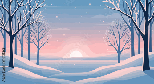 Serene Winter Solstice Landscape With Bare Trees And Subtle Pastel Hues