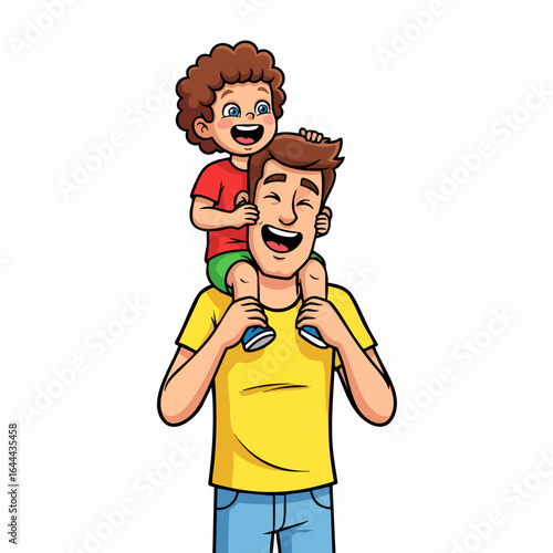 Cartoon Illustration of a Father and Son Bonding Together Family Moment