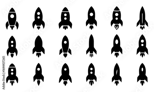 Rocket silhouette icons set , space rockets and spaceships.Vector