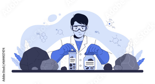 Scientist analyzing mineral samples for geological research and chemical composition analysis