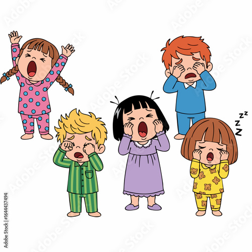 Cute Flat Style Sleepy Children Illustration Set Various Expression Character