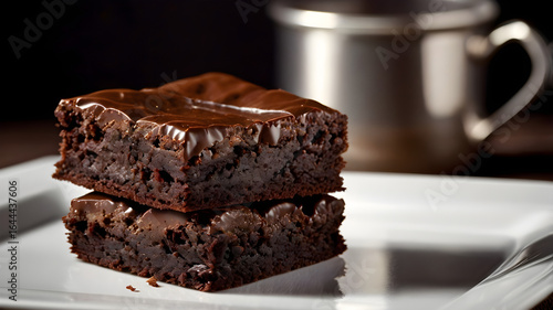 Two chocolate brownies are chocolate-baked dessert bars.