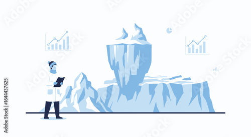 Scientist examining iceberg data representing global climate change issues and environmental awareness
