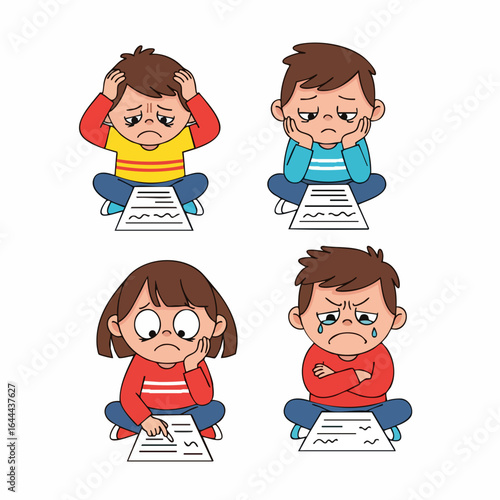 Cartoon Style Frustrated Student Sitting with Test Results Illustration