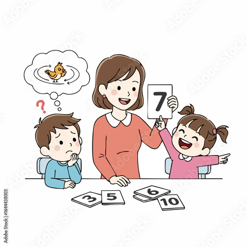 Flat Illustration of Mother Teaching Children Math at The Table