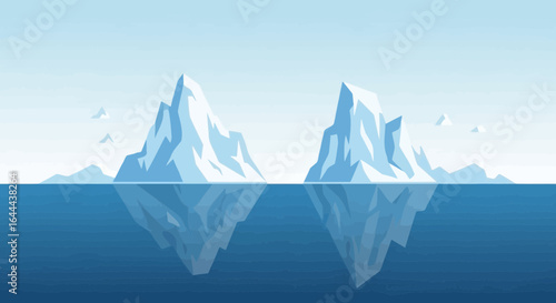 Serene Arctic Landscape with Majestic Icebergs and Calm Water Reflections graphic
