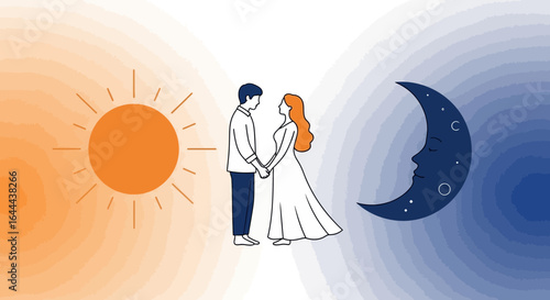 Sun and Moon Symbolic Couple Illustration representing Balance and Harmony in Relationships