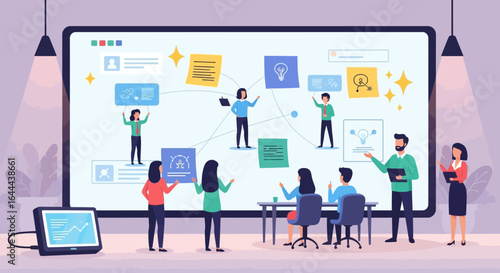 Team brainstorming and planning strategy session illustration for corporate success