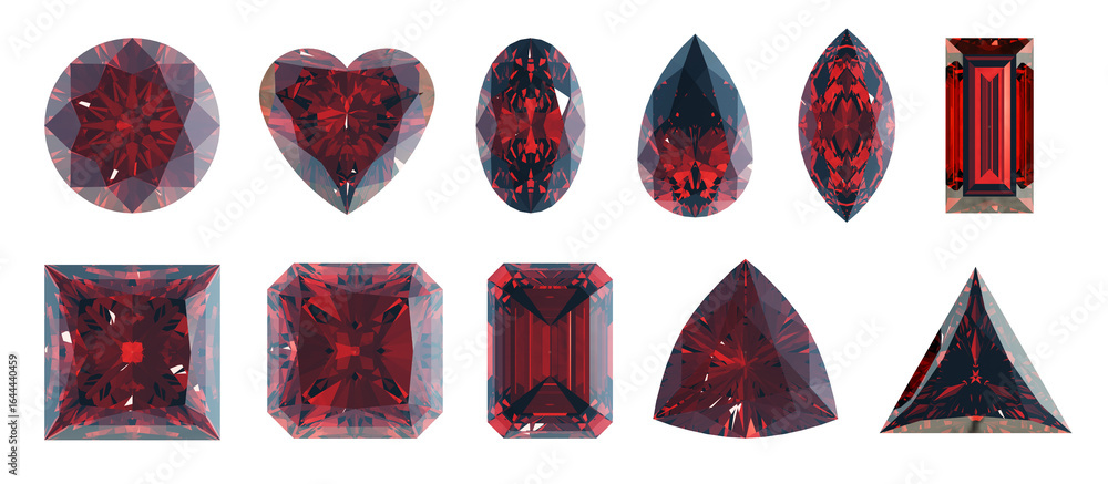 Naklejka premium 様々な種類の形のルビーのセット1