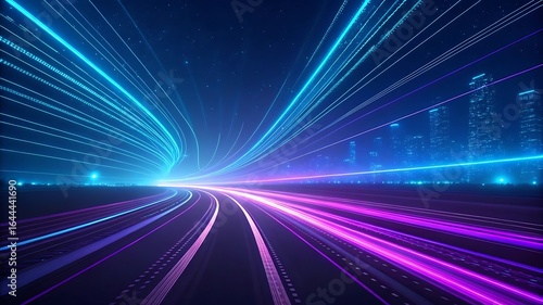 Abstract digital highway glowing with neon light trails