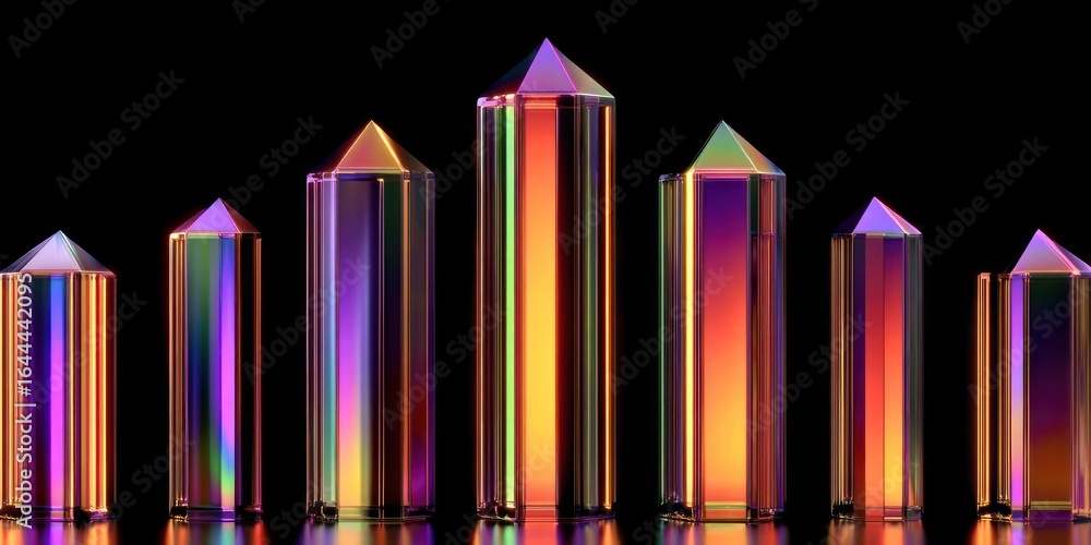 Obraz premium Colorful crystalline structures against a black background
