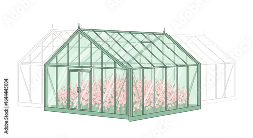 Verdant Greenhouse Embraces Blossoms Indoor Growing Floral Conservatory Illustration