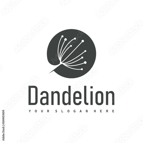 Dandelion Flower Logo Design Simple Minimalist Symbol Template