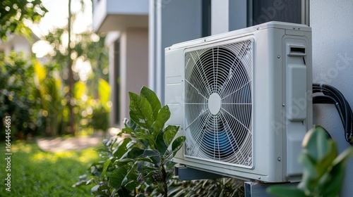 Air conditioner, Air-Air Heat Pump for Heating and hot Water in Front of an Residential Building
