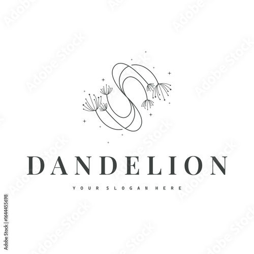 Dandelion Flower Logo Design Simple Minimalist Symbol Template