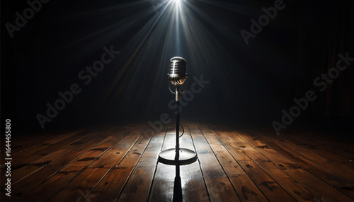 Stage Light: A dramatic image of an antique microphone under a spotlight, symbolizing anticipation and performance.
