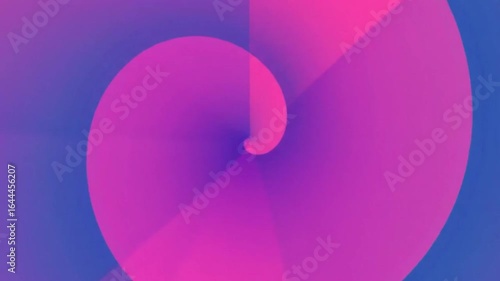 A vibrant pink circle with a central indentation sits against a blue background, with subtle color gradients.