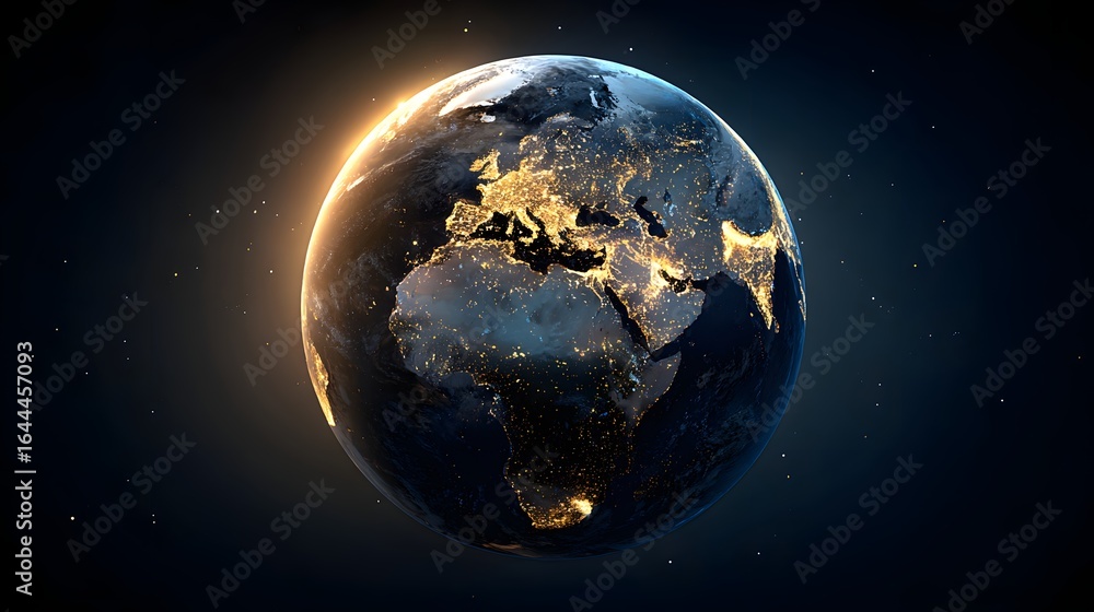 Fototapeta premium Earth's illuminated surface from space.