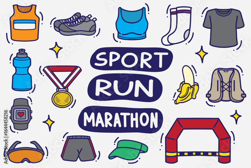 set of running doodle with color good for background, wallpaper, element design, icon, sticker, etc