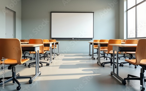 Empty classroom with tables and chairs. High quality