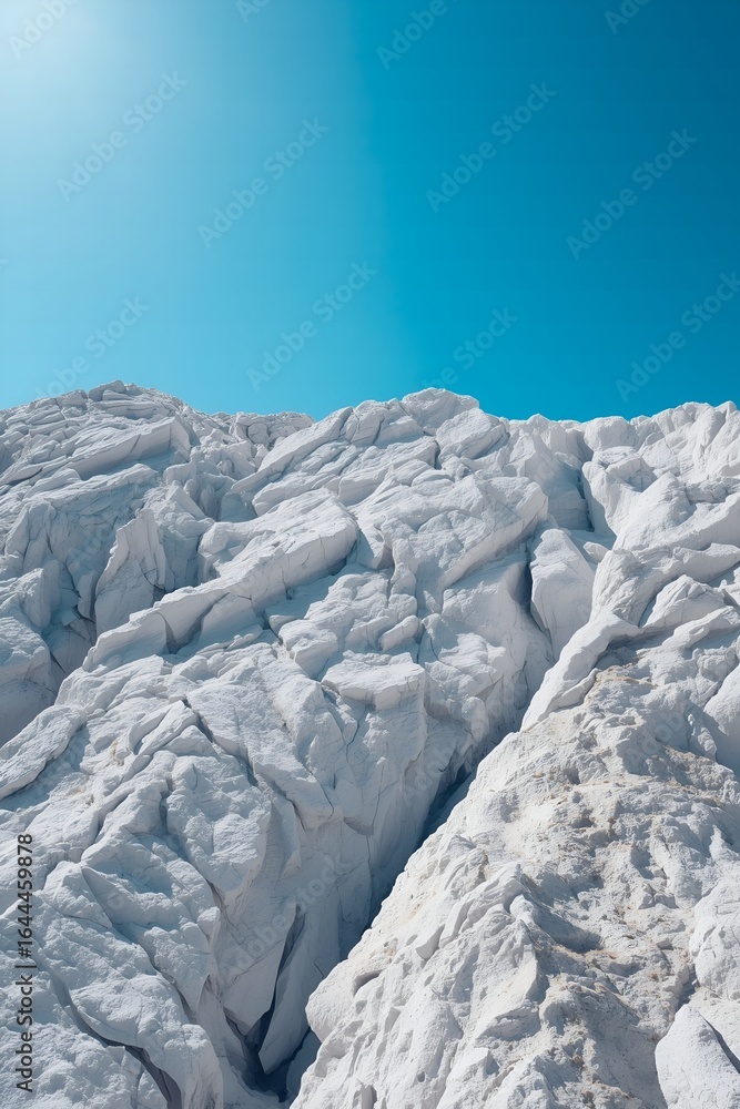 Fototapeta premium Bright Sun over White Rock Formations Under a Clear Blue Sky
