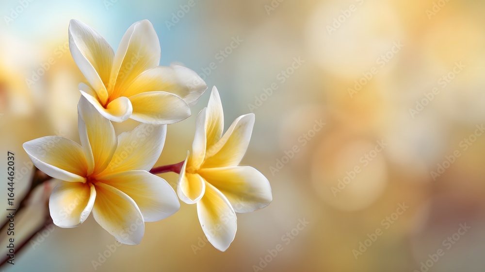 Fototapeta premium Delicate plumeria blossoms in soft focus.
