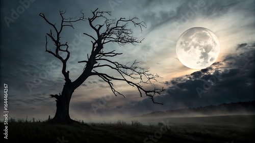 Quadro em tela Stark silhouetted dead tree against dramatic moonlit sky