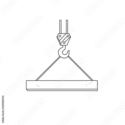 Coloring Book Line Drawing of Crane Hook Lifting a Rectangular Beam.