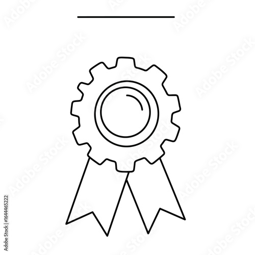 Coloring Book Line Art Gear Medallion with Ribbon Award.