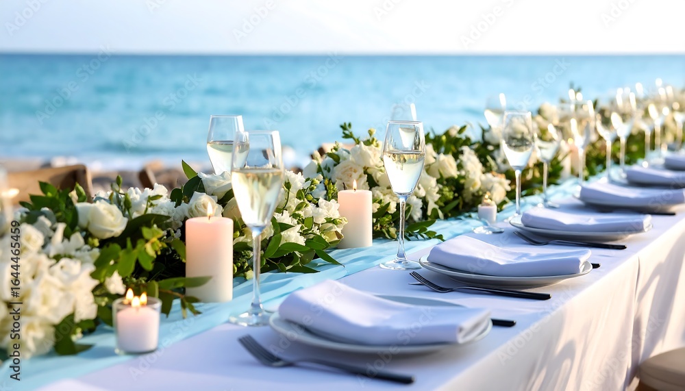 Fototapeta premium Beachside wedding reception table