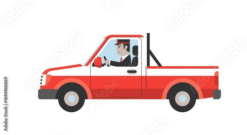 Man Driving Red Pickup Truck