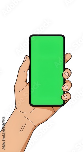Cartoon Hand Holding Smartphone with Green Screen