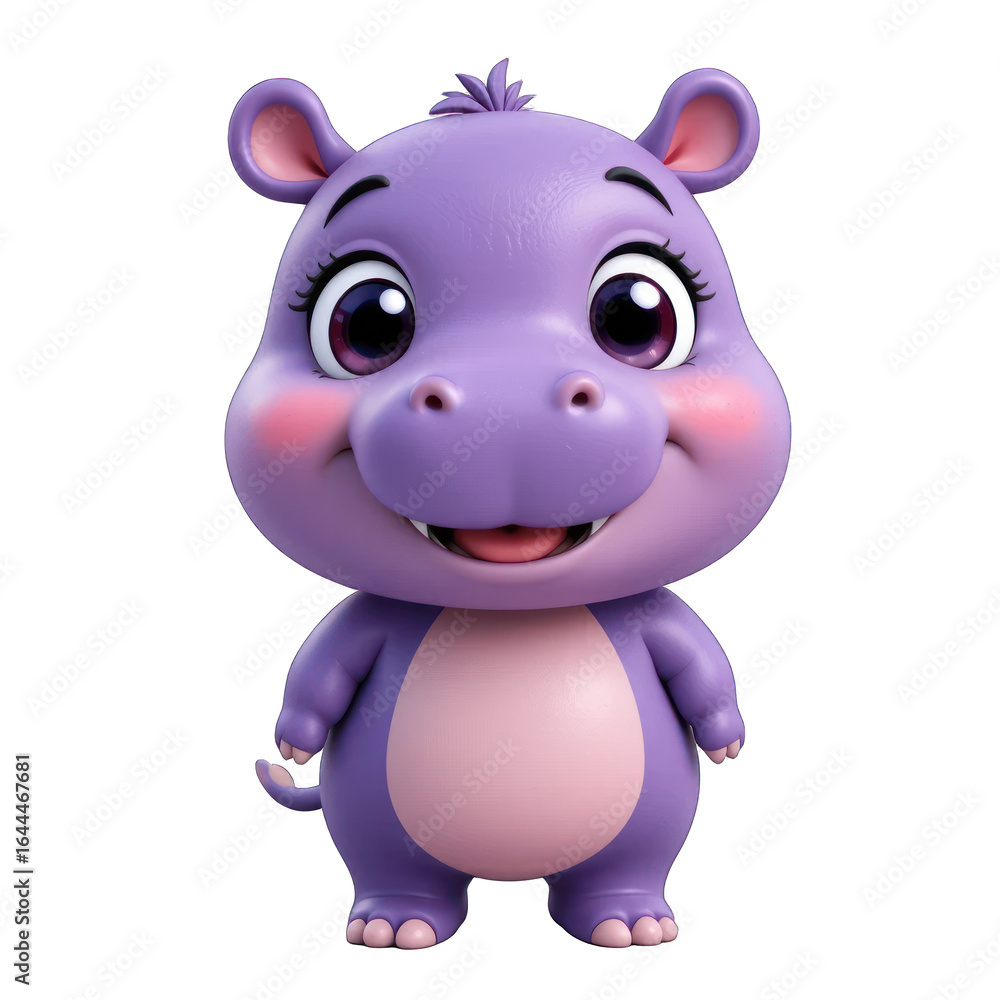 Fototapeta premium Adorable Purple Baby Hippo Cartoon Character