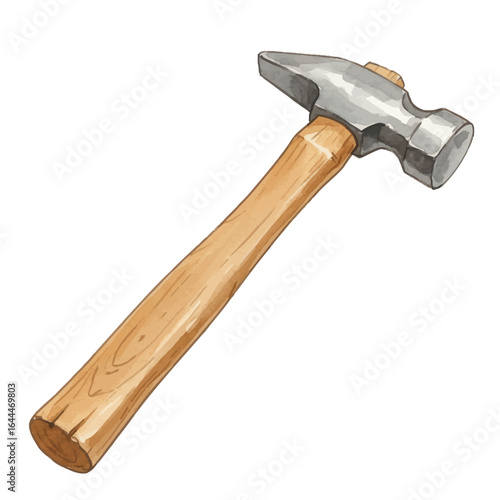 Illustration of a Ball-Peen Hammer with Wooden Handle