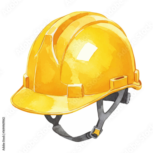 Watercolor Illustration of a Yellow Construction Safety Helmet