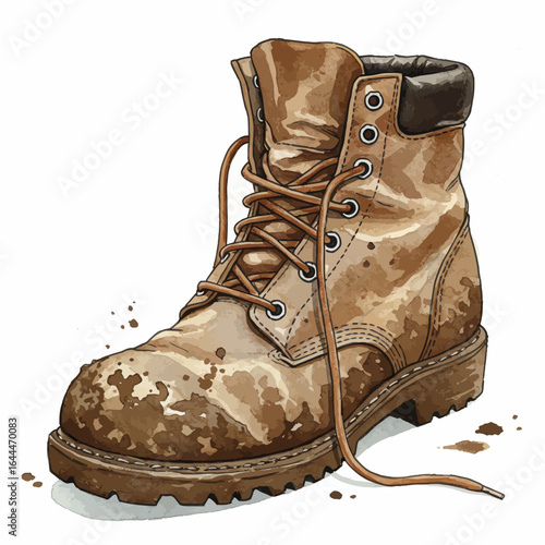 Watercolor Illustration of a Muddy Brown Work Boot