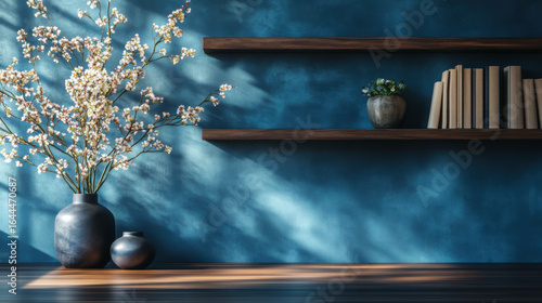 Beautiful Blue Modern Home Office Wall Shelving