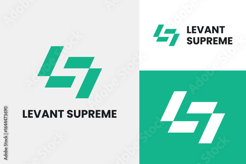 Minimalist LS monogram logo in teal green with bold typography, symbolizing growth, innovation, and modern corporate identity. Perfect for technology, construction, and professional brands.