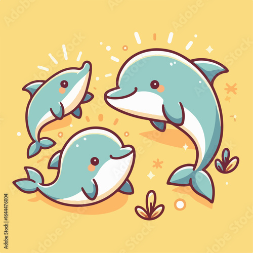 flat illustration of cute dolphins