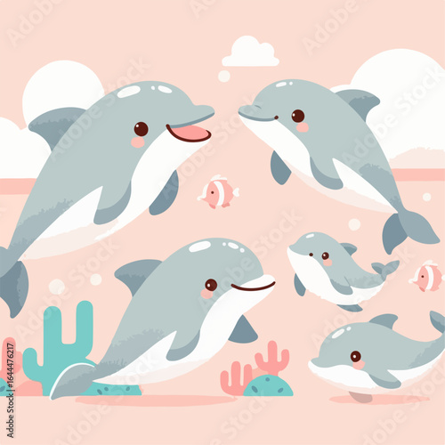 flat illustration of cute dolphins