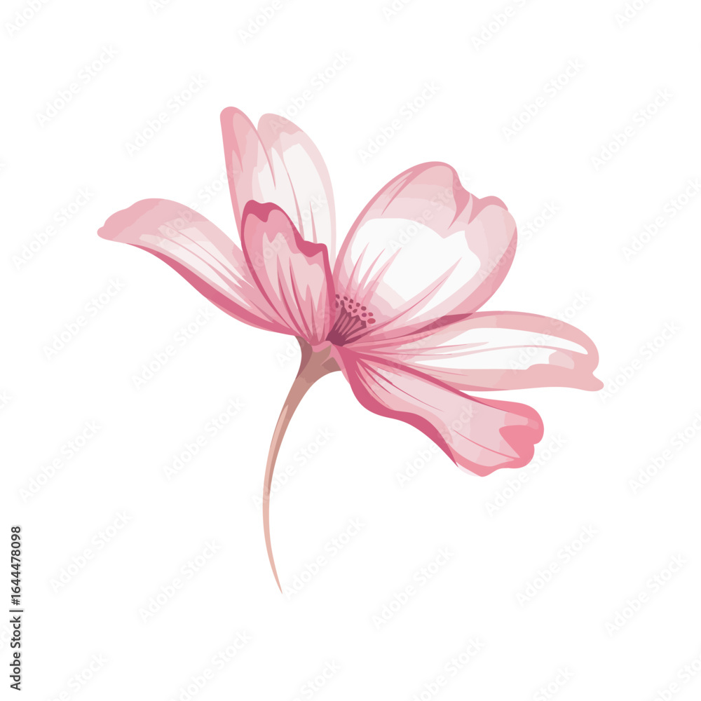 Naklejka premium Elegant pink flower with subtle shading and stem on white background art