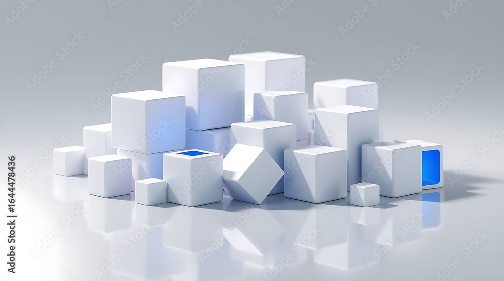 3d render of white cubes with blue light in the background. 3d render of white cubes with blue light in the background.
