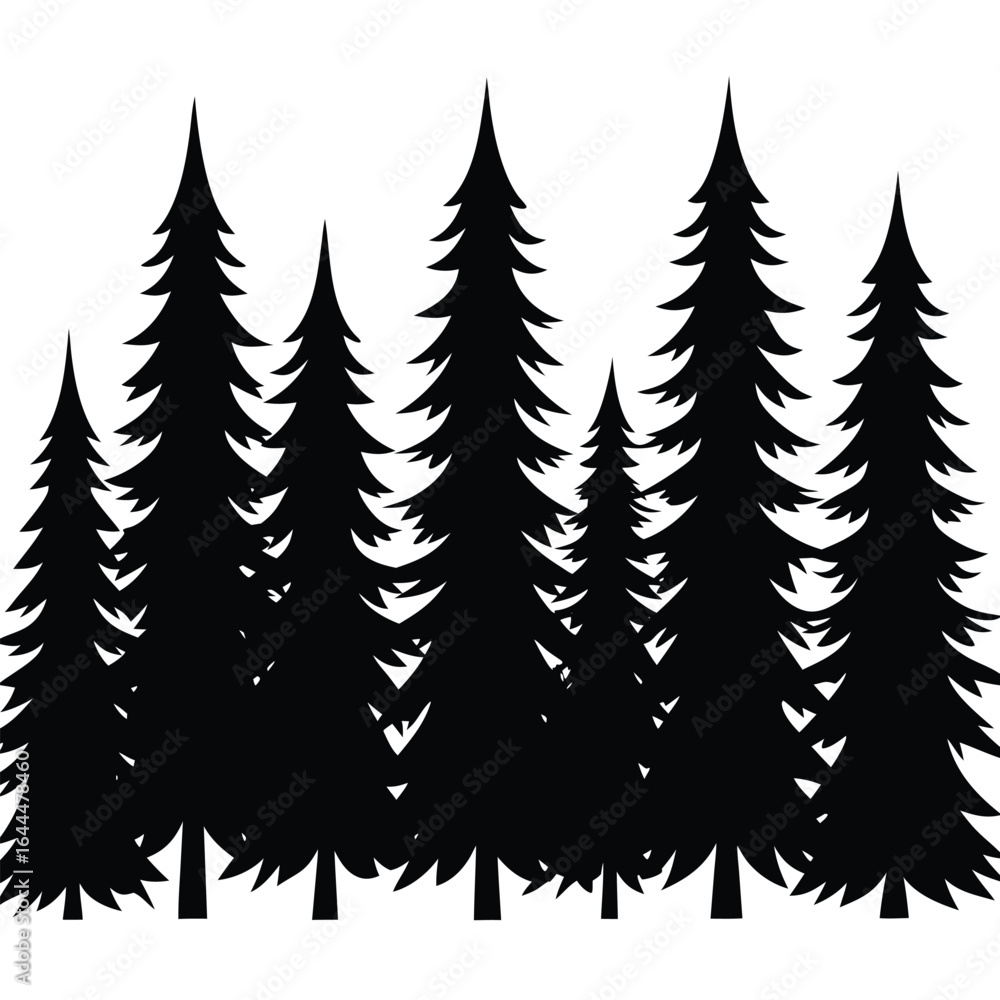 Obraz premium Black evergreen forest silhouette trees nature