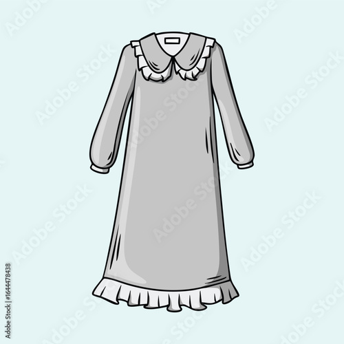 Elegant Gray Nightgown with Peter Pan Collar