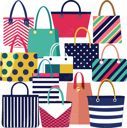 Seamless colorful shopping bags pattern with fashion handbags and retail sale design