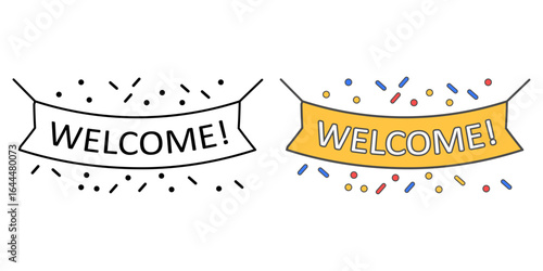 Welcome Sign Decor icon — banner reading “Welcome!” with confetti to create a warm, inviting atmosphere for students on the first day of school.