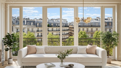 Parisian apartment living room with panoramic city views